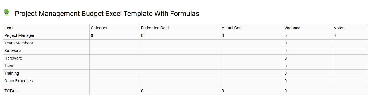 Project management budget Excel template with formulas