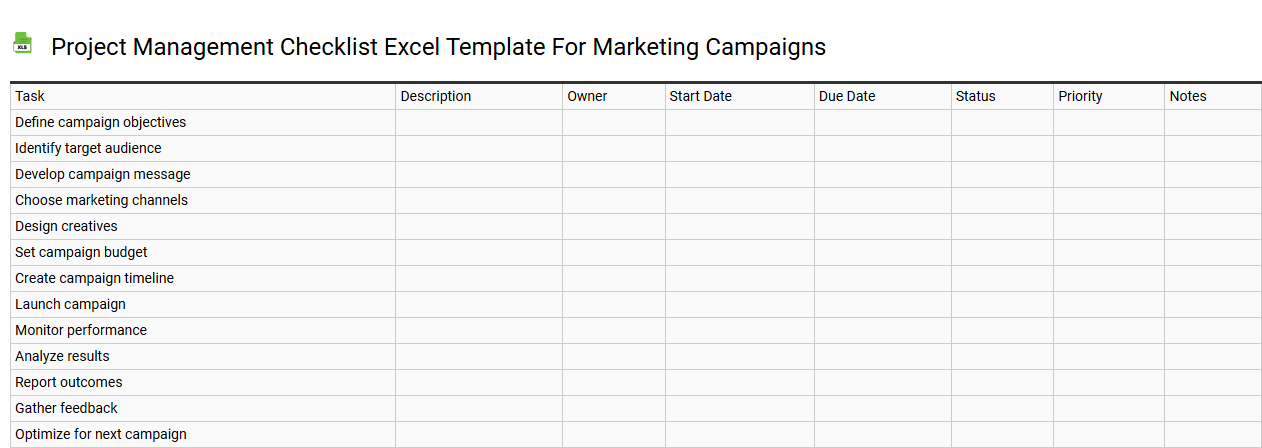 Project management checklist Excel template for marketing campaigns