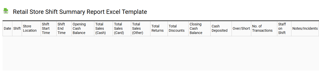Retail store shift summary report Excel template