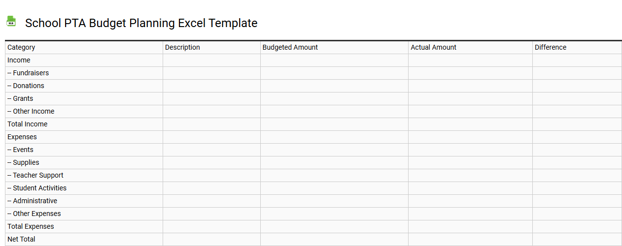 School PTA budget planning Excel template