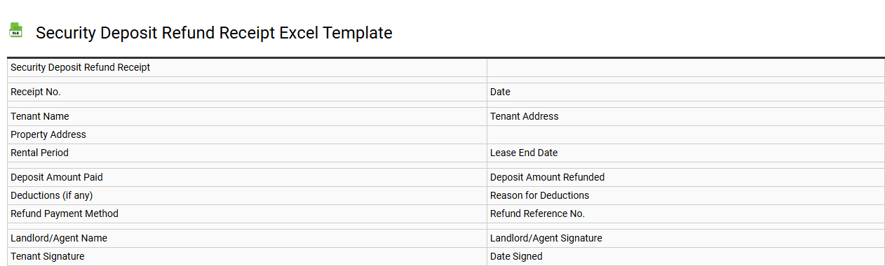 Security deposit refund receipt Excel template