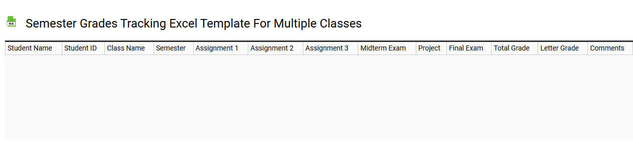 Semester grades tracking Excel template for multiple classes
