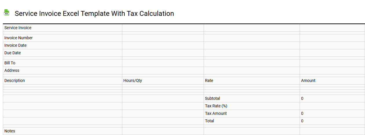 Service invoice Excel template with tax calculation