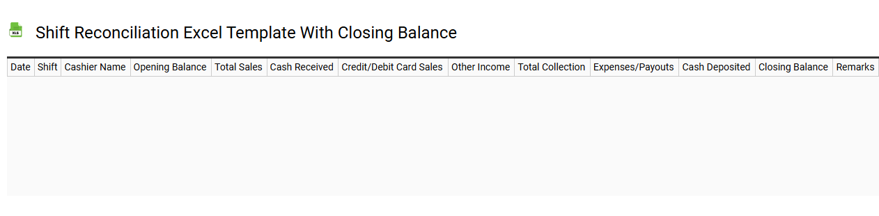 Shift reconciliation Excel template with closing balance