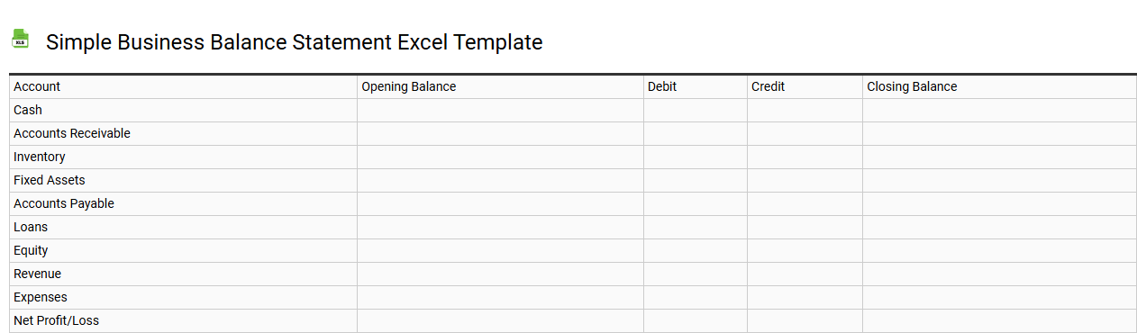 Simple business balance statement Excel template