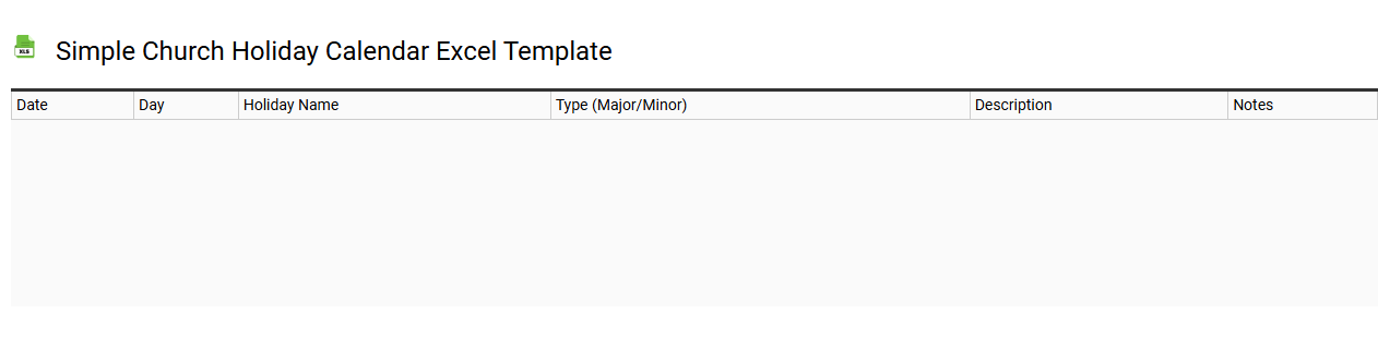 Simple church holiday calendar Excel template