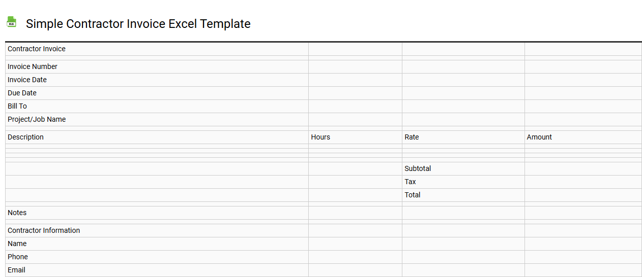Simple contractor invoice Excel template
