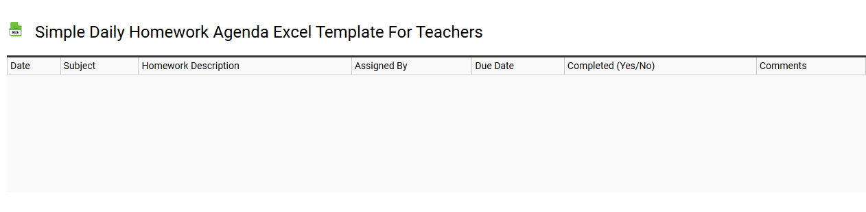 Simple daily homework agenda Excel template for teachers