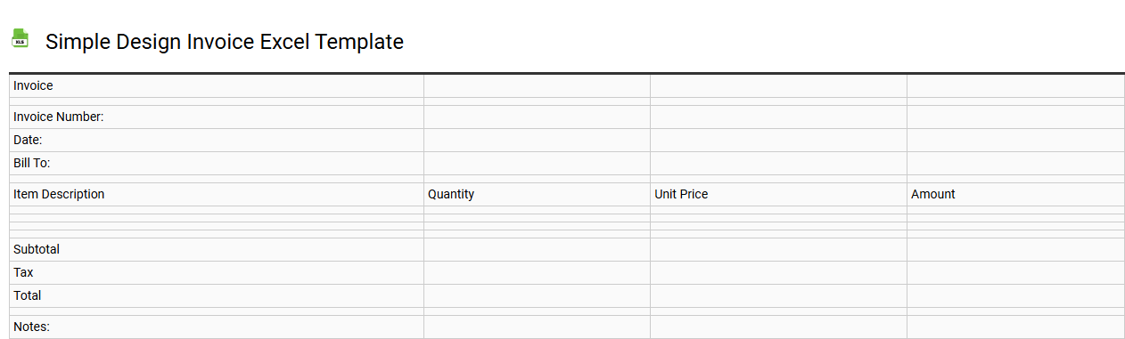 Simple design invoice Excel template