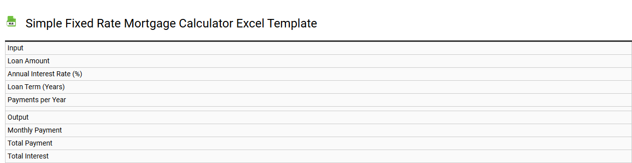 Simple fixed rate mortgage calculator Excel template