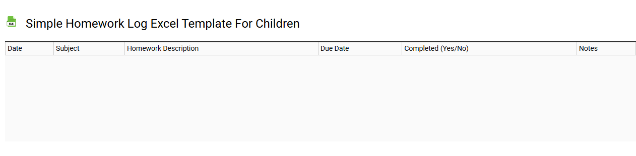 Simple homework log Excel template for children