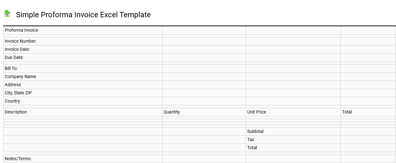 Simple proforma invoice Excel template