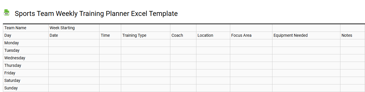 Sports team weekly training planner Excel template