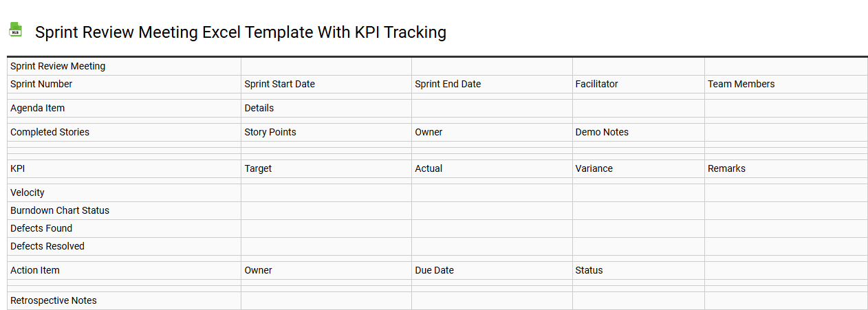 Sprint review meeting Excel template with KPI tracking