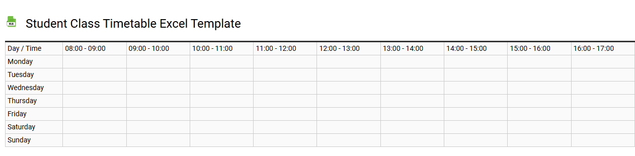 Student class timetable Excel template