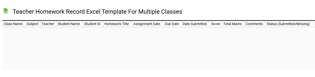 Teacher homework record Excel template for multiple classes