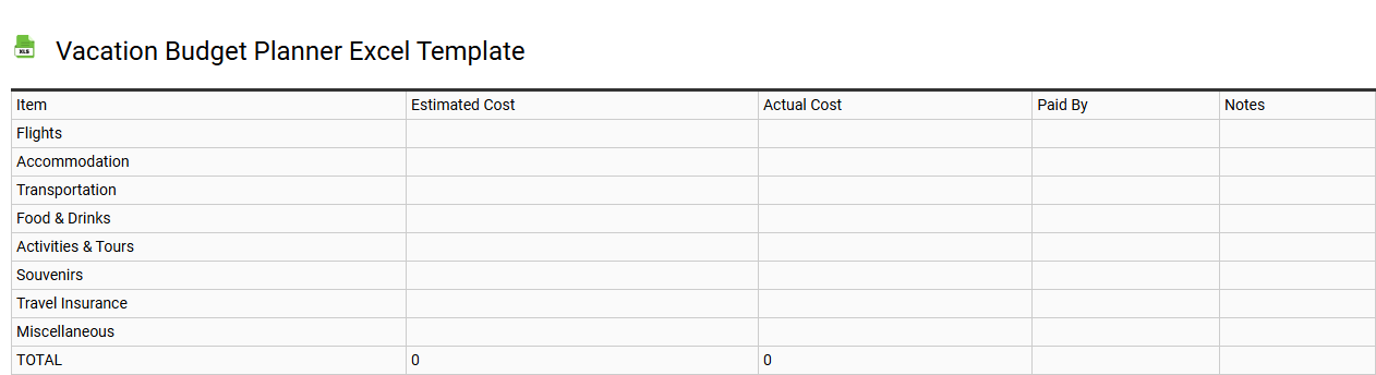 Vacation budget planner Excel template