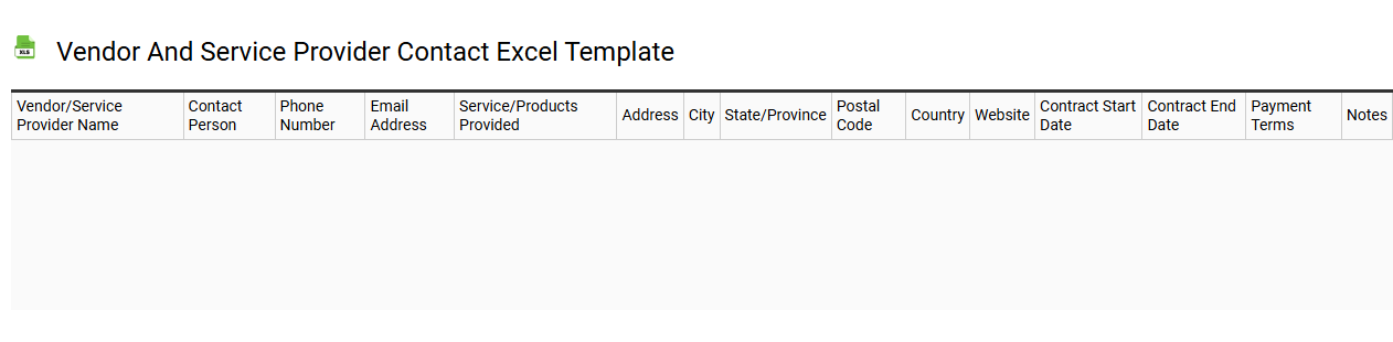 Vendor and service provider contact Excel template