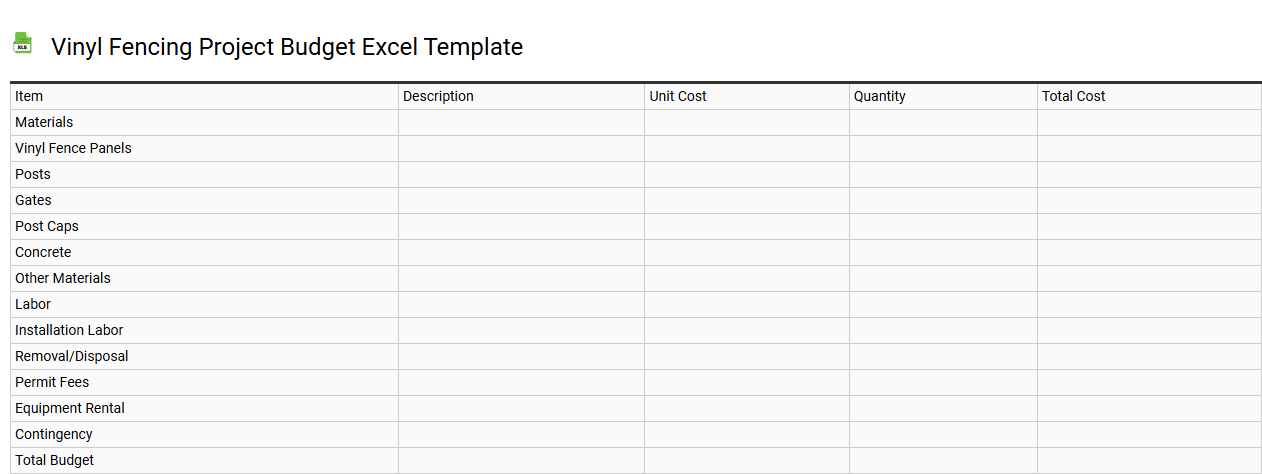 Vinyl fencing project budget Excel template