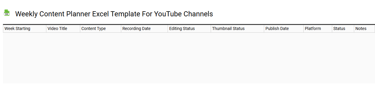 Weekly content planner Excel template for YouTube channels