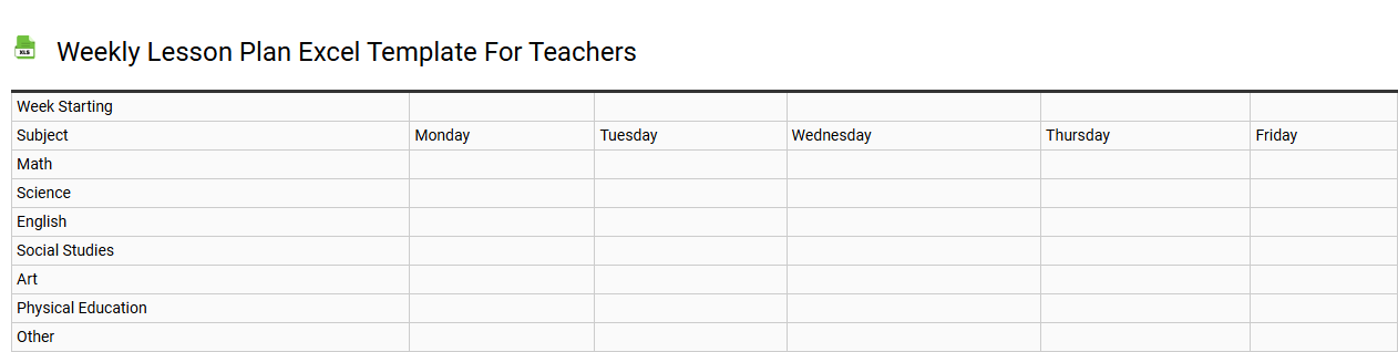 Weekly lesson plan Excel template for teachers