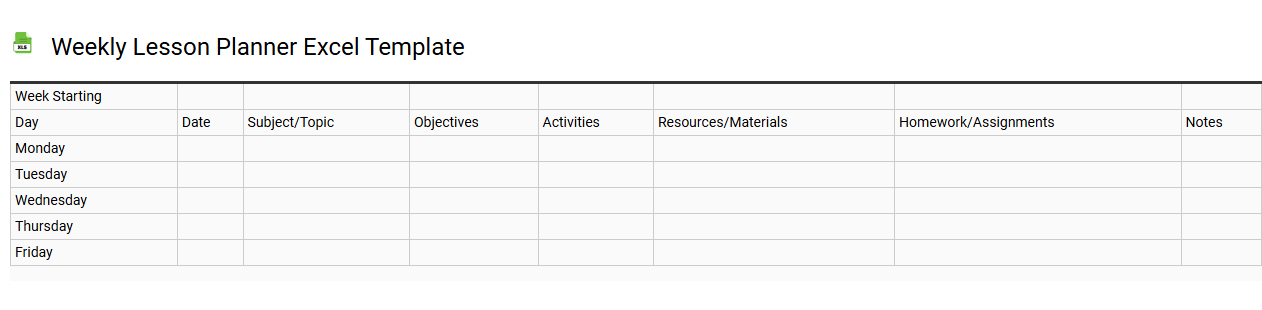 Weekly lesson planner Excel template