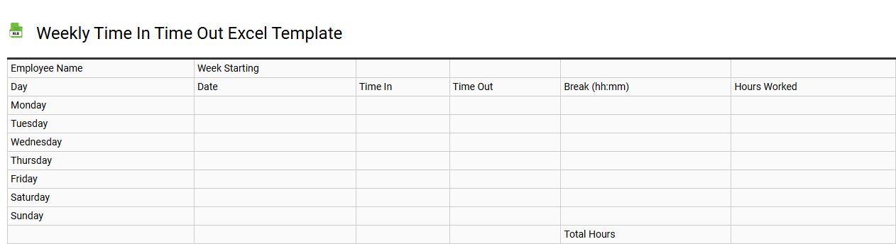 weekly time in time out Excel template