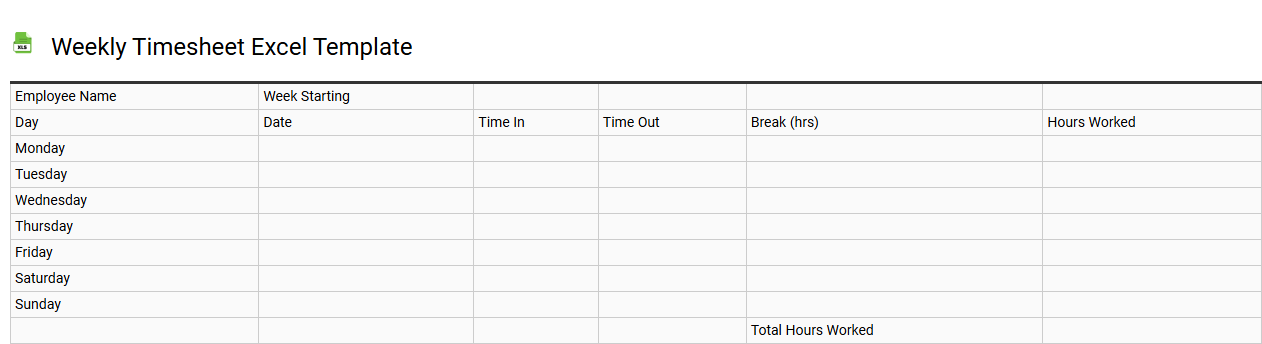 Weekly timesheet Excel template