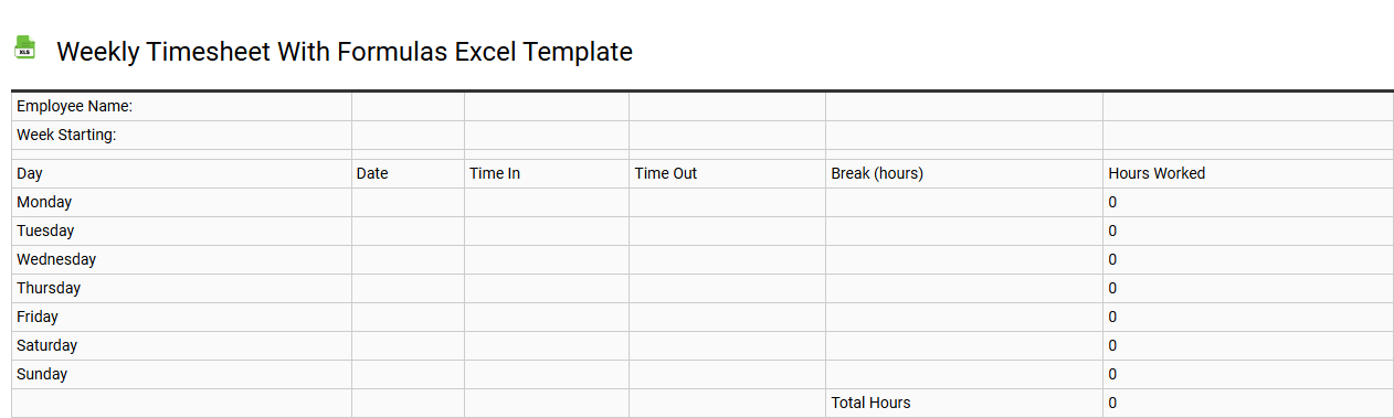 Weekly timesheet with formulas Excel template