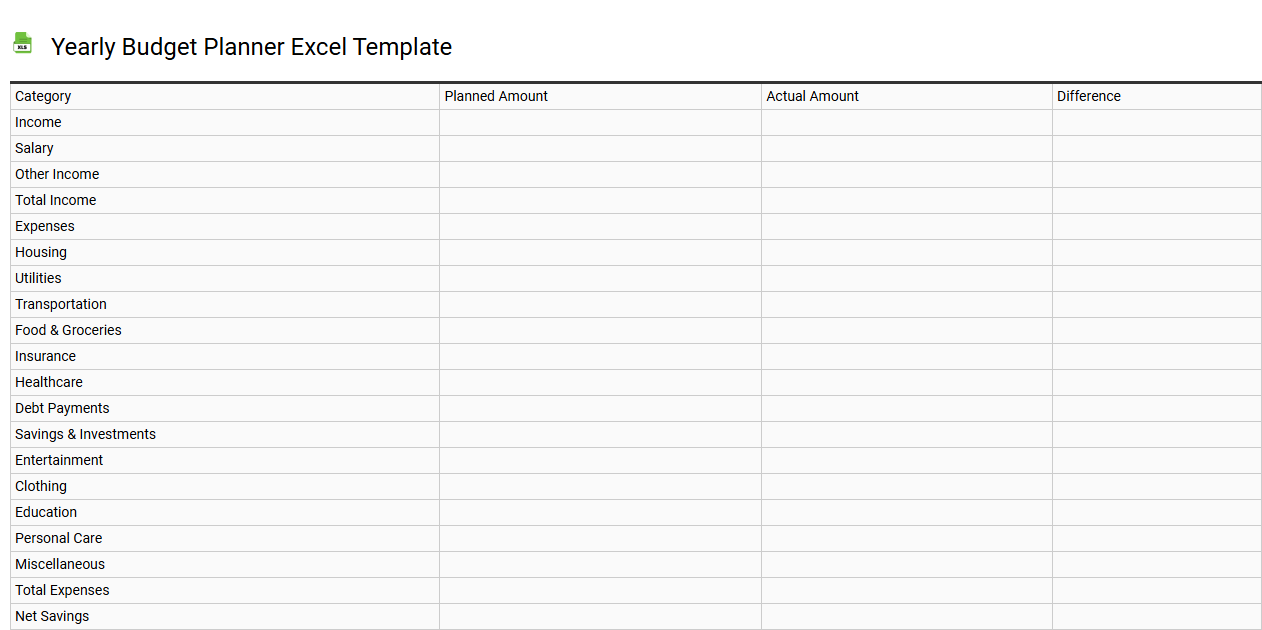 Yearly budget planner Excel template