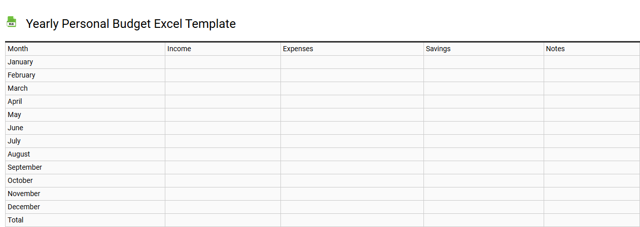 Yearly personal budget Excel template
