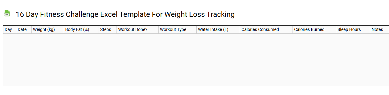16 day fitness challenge Excel template for weight loss tracking