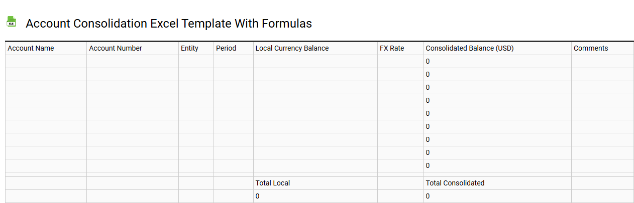 Account consolidation Excel template with formulas