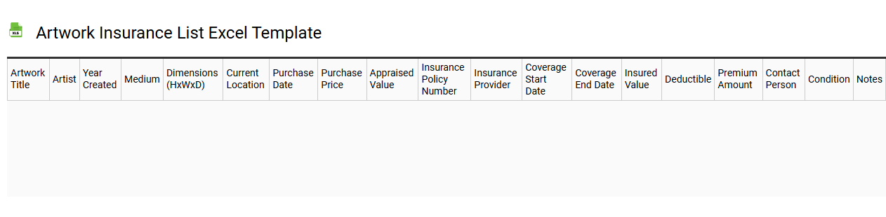 Artwork insurance list Excel template