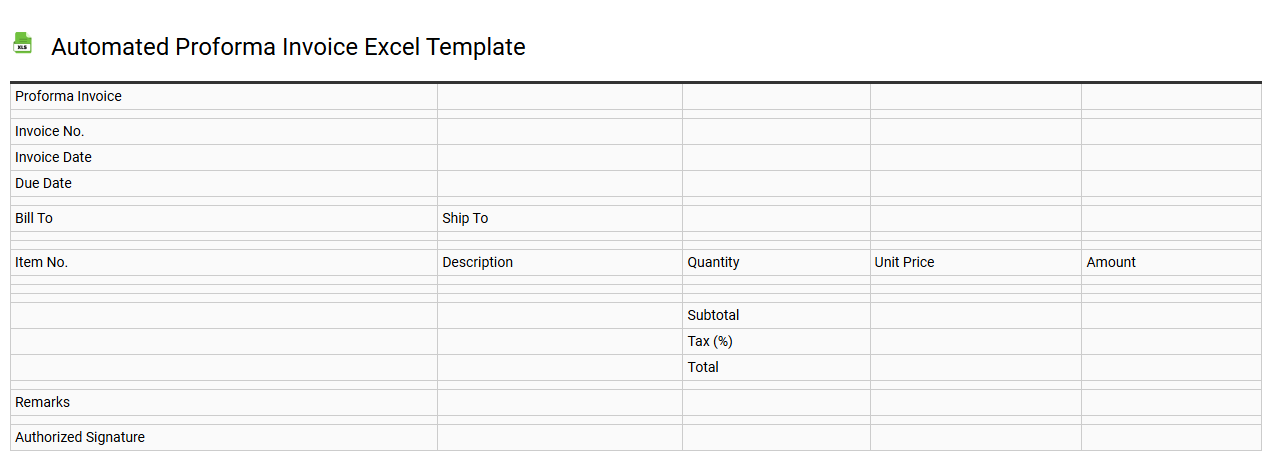 Automated proforma invoice Excel template