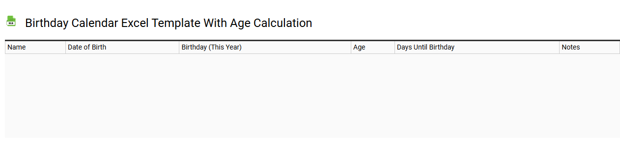 Birthday calendar Excel template with age calculation