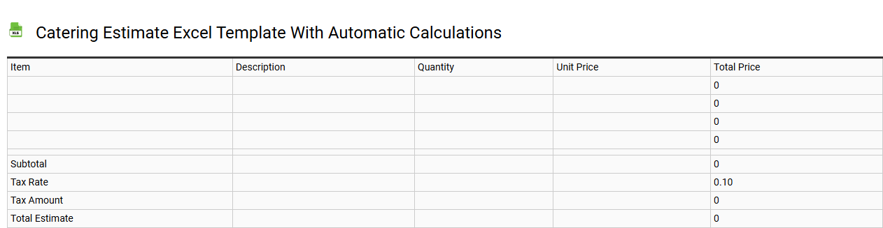 Catering estimate Excel template with automatic calculations