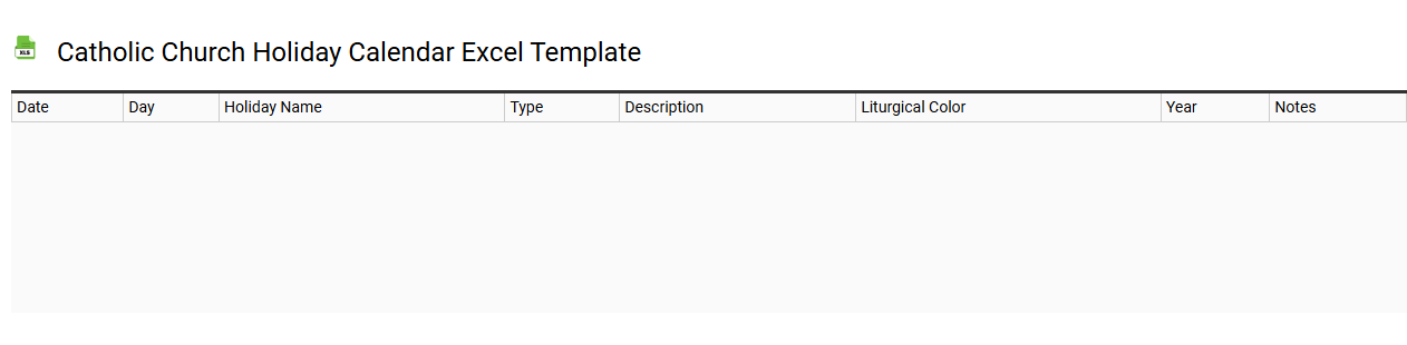 Catholic church holiday calendar Excel template