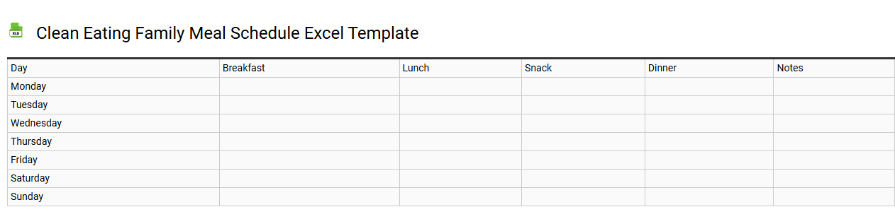Clean eating family meal schedule Excel template
