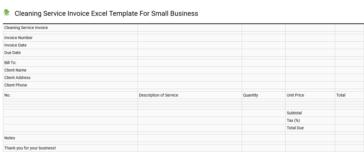 Cleaning service invoice Excel template for small business