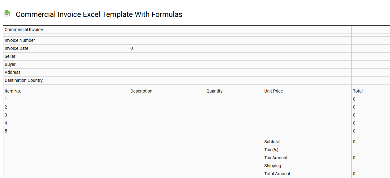 Commercial invoice Excel template with formulas