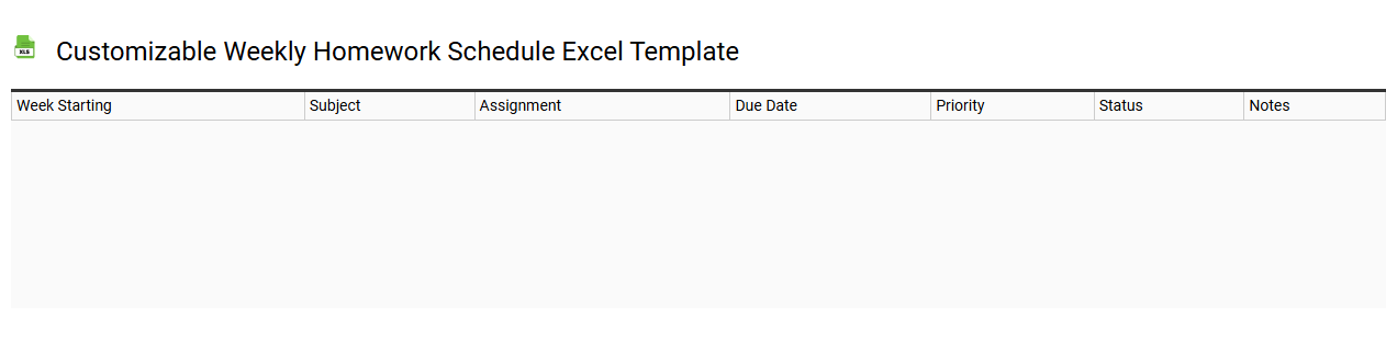 Customizable weekly homework schedule Excel template