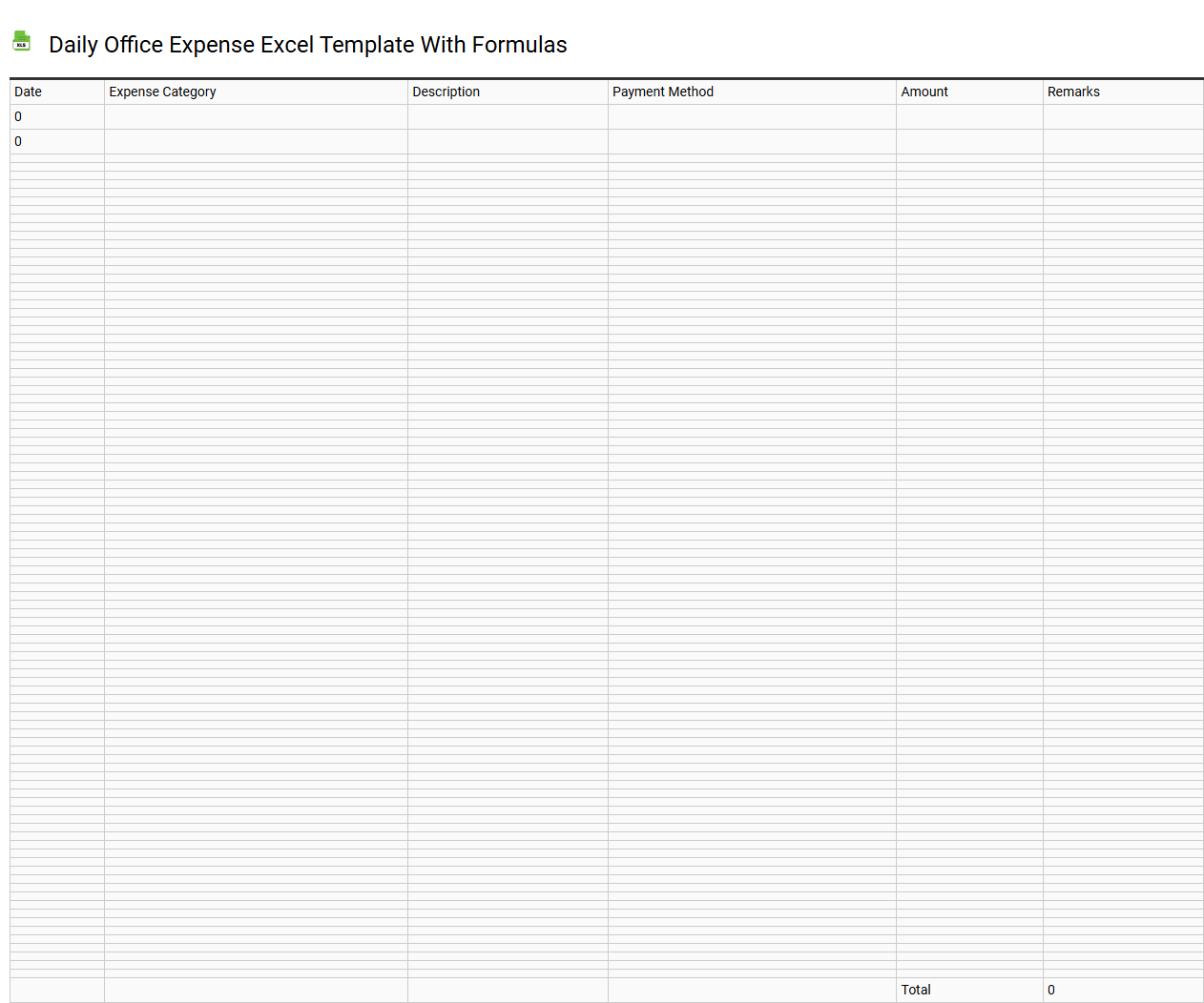 Daily office expense Excel template with formulas