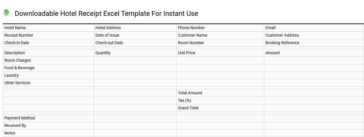 Downloadable hotel receipt Excel template for instant use