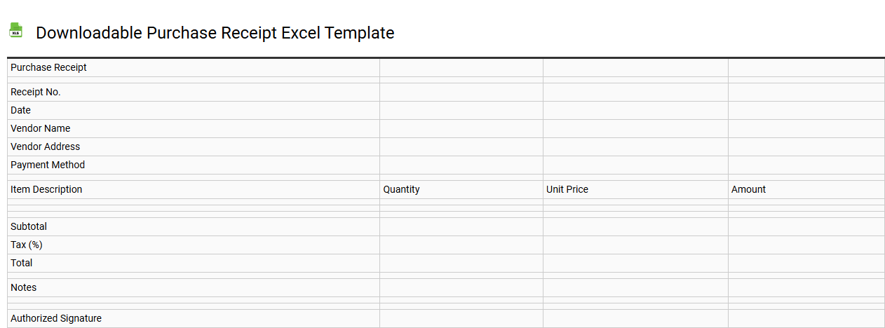Downloadable purchase receipt Excel template