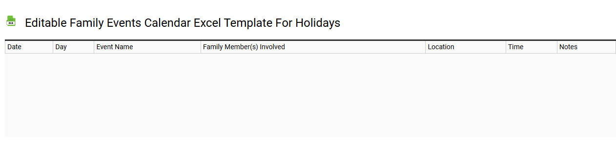 Editable family events calendar Excel template for holidays