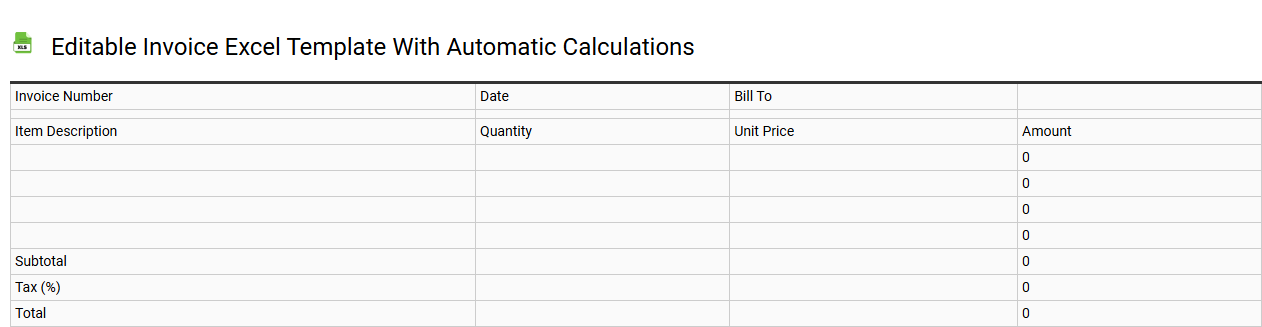Editable invoice Excel template with automatic calculations
