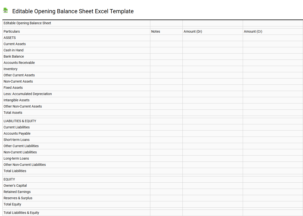 Editable opening balance sheet Excel template