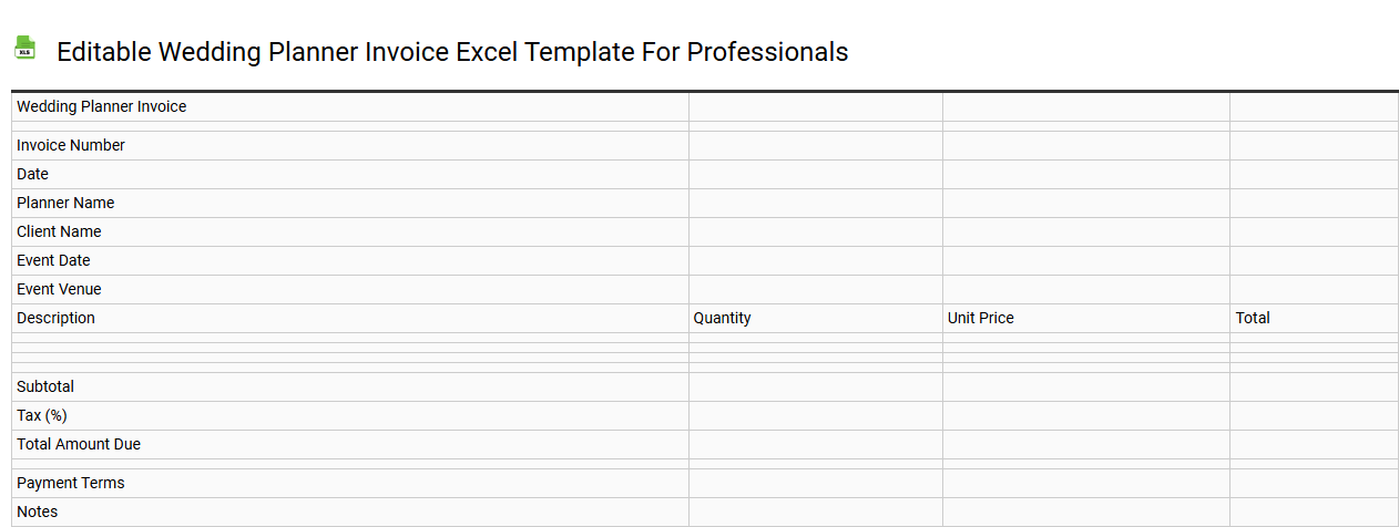 Editable wedding planner invoice Excel template for professionals