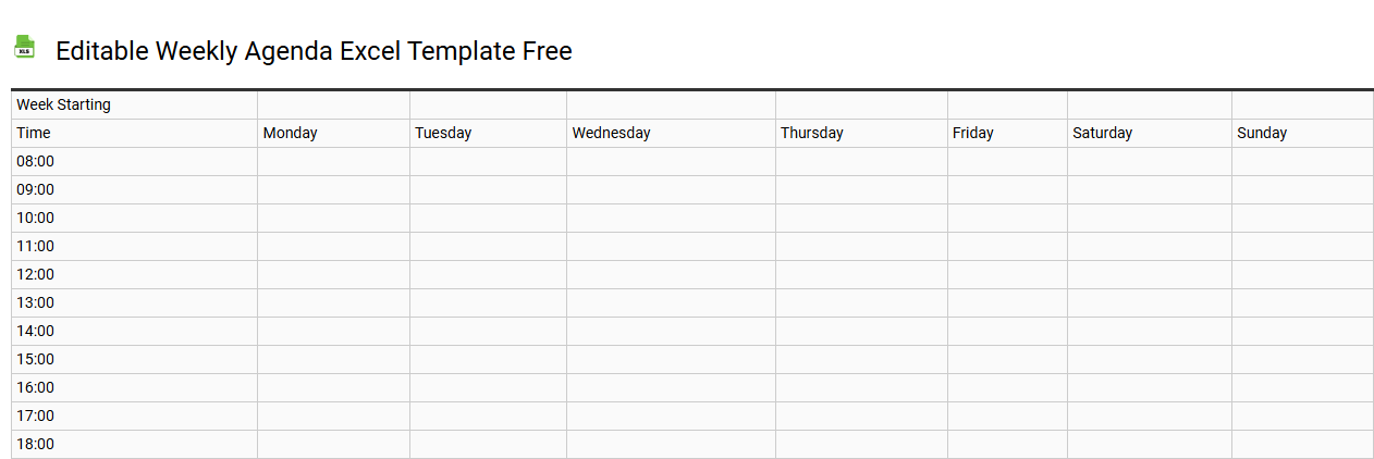 Editable weekly agenda Excel template free